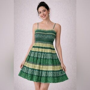 Pink Apple Green Boho Sundress Smocked Bodice Spaghetti Straps Size 3X